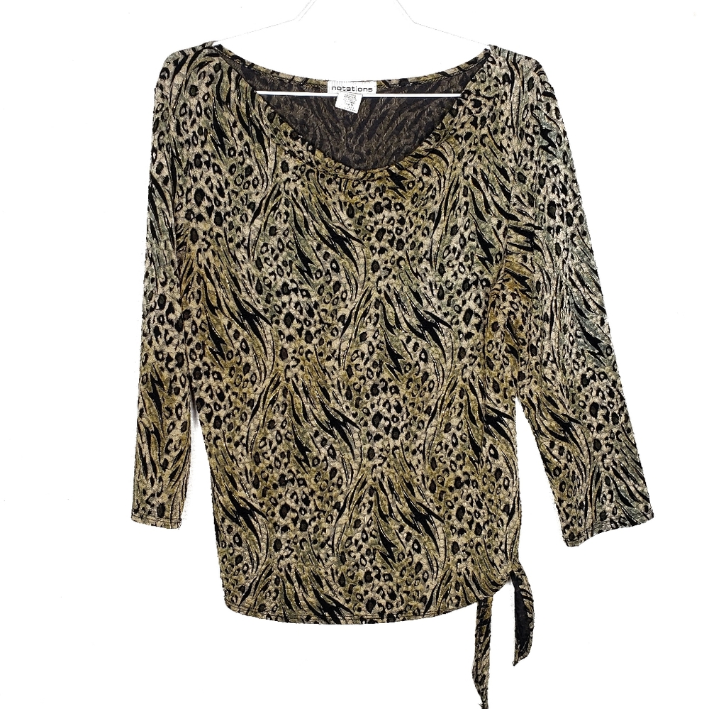 Cheetah print longsleeve tie waist blouse M shirt
